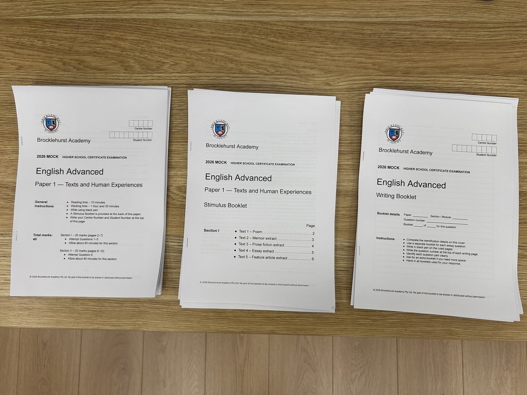 Practice exam papers for English Advanced at Brocklehurst Academy